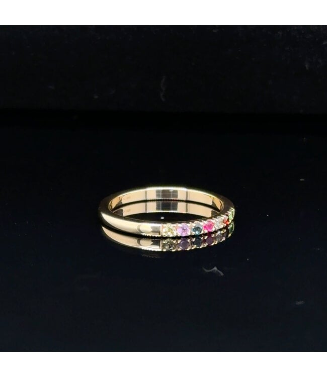 Gelbgoldener Regenbogenring mit bunten Edelsteinen Größe 53