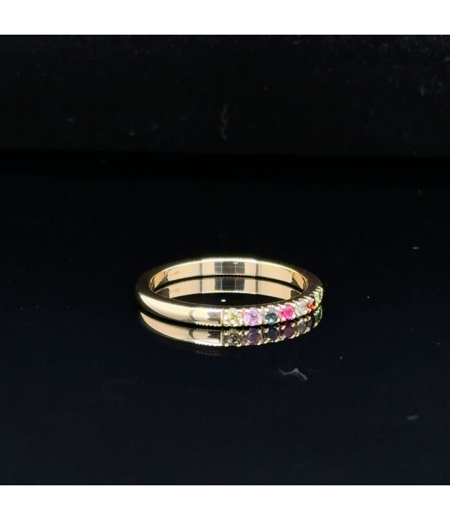 Yellow gold rainbow gemstone ring size 53