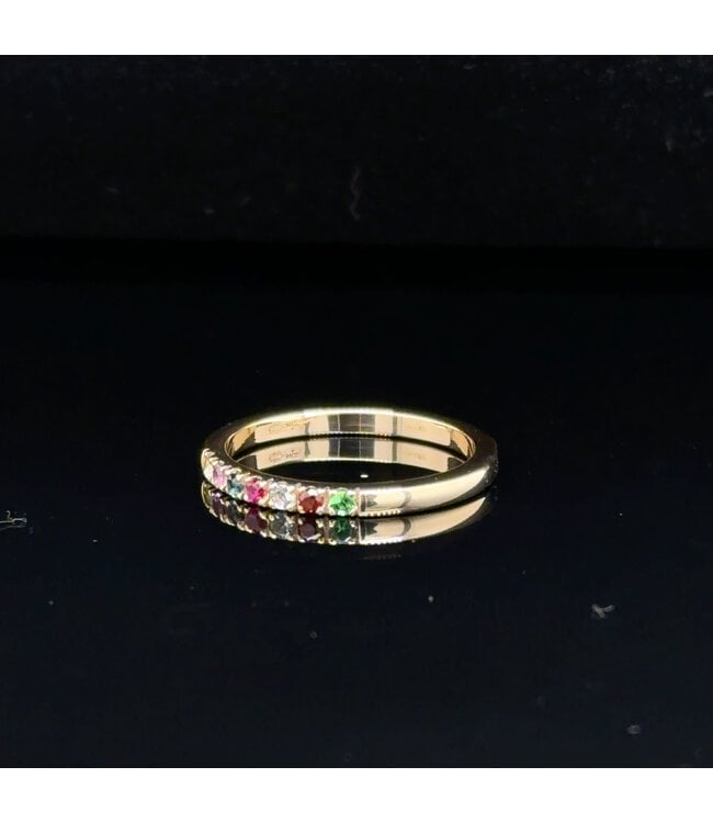Gelbgoldener Regenbogenring mit bunten Edelsteinen Größe 53
