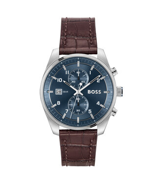 Heren Chronograaf Leer Bruin Skytraveller 44mm
