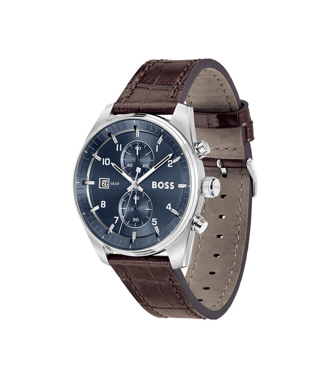 Heren Chronograaf Leer Bruin Skytraveller 44mm