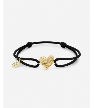 Cord Bracelet Heart Gold Vermeil Black