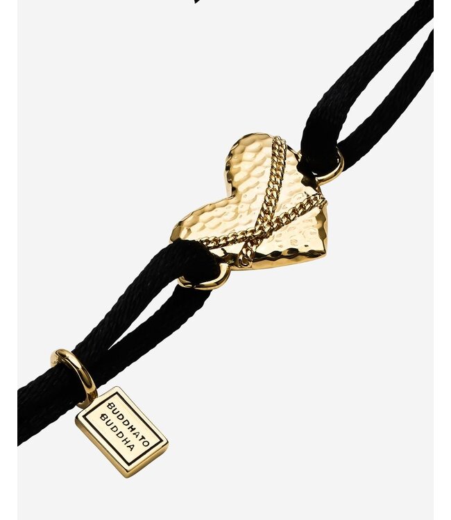 Buddha to Buddha Cord Bracelet Heart Gold Vermeil Black