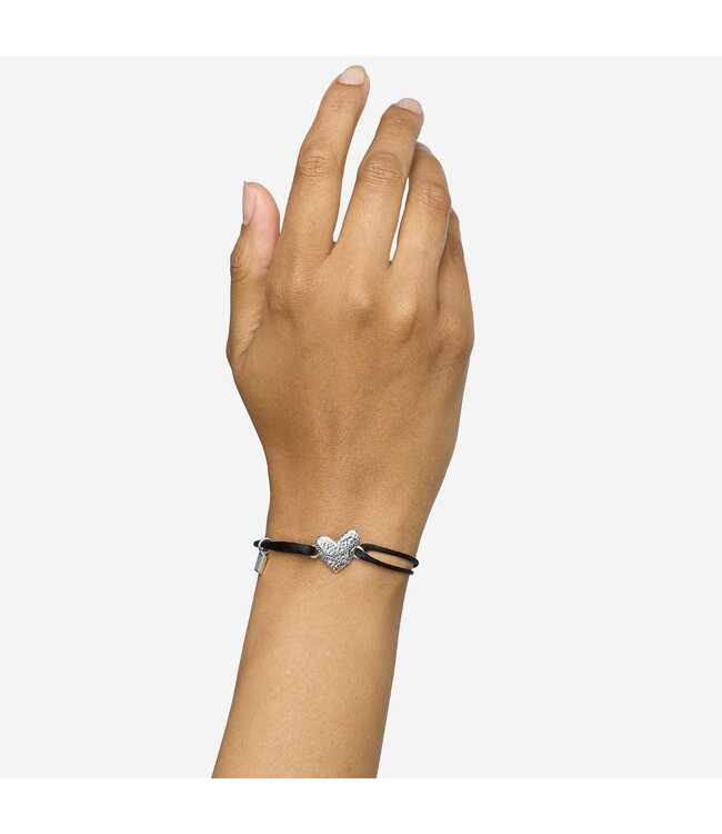 Buddha to Buddha Cord Bracelet Heart Silver Black