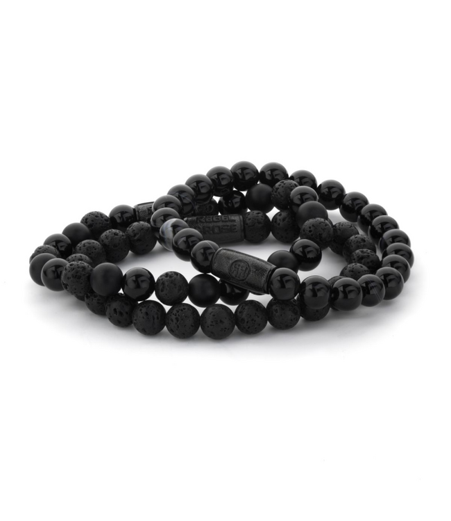 Rebel & Rose Black Moon - All-Black - 8mm kralenarmband L