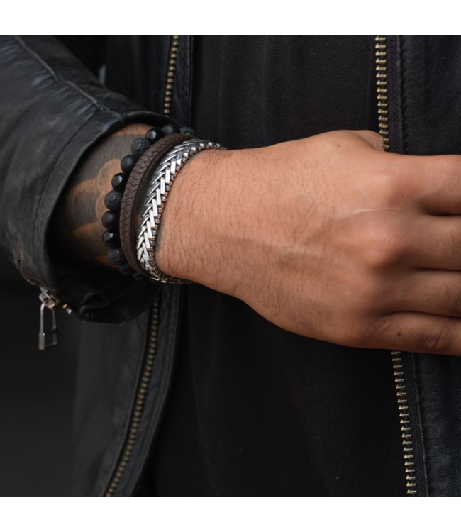 Rebel & Rose Black Rocks - All-Black - 8mm kralenarmband L
