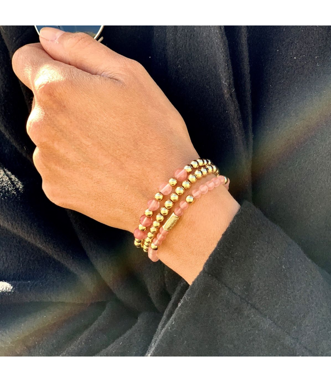 Rebel & Rose Gold-coloured Rocks - 4mm beaded bracelet S