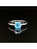 Occasions Witgouden ring met blauwe steen en zirkonia maat 20