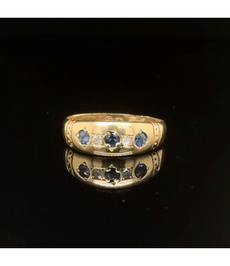 Geelgouden ring met zirkonia en blauwe stenen maat 16,5