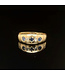 Geelgouden ring met zirkonia en blauwe stenen maat 16,5