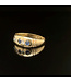 Geelgouden ring met zirkonia en blauwe stenen maat 16,5