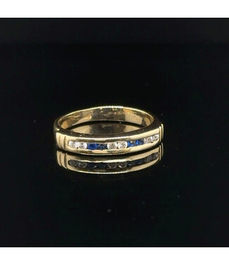 Geelgouden ring met zirkonia en blauwe saffier maat 16,5