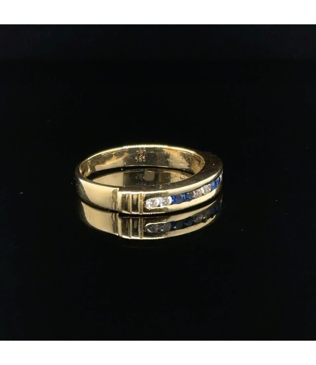 Geelgouden ring met zirkonia en blauwe saffier maat 16,5