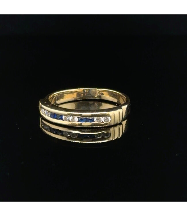 Geelgouden ring met zirkonia en blauwe saffier maat 16,5