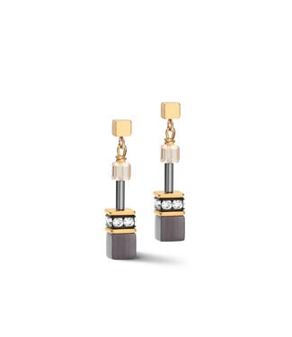 COEUR DE LION GeoCUBE® oorbellen grijs-goudkleurig 2839/21-1216
