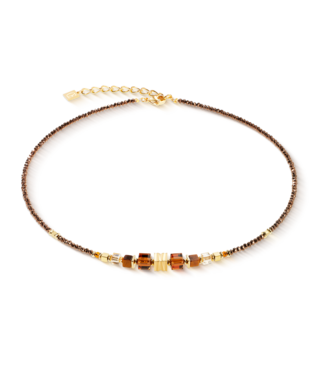 COEUR DE LION Wave Cube Flow necklace gold-coloured brown 3044/10-1116