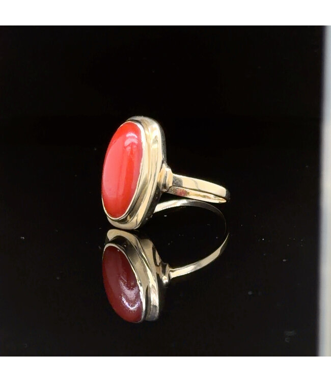 Geelgouden ring met bloedkoraal 14 karaat maat 18,5
