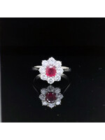 Occasions 14-karat white gold ring with diamond and ruby, size 18.5