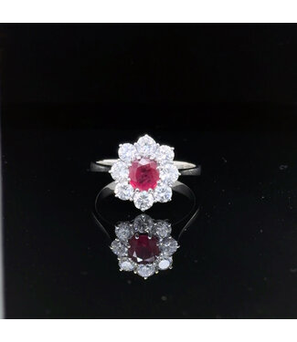 14-karat white gold ring with diamond and ruby, size 18.5