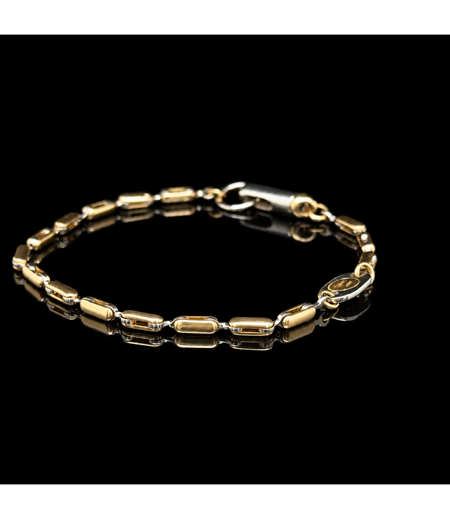 Massives Bicolor-Gold-Designarmband, 18 Karat, 18,5 cm