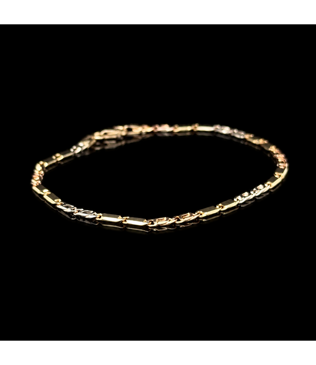 Tricolor gouden armband 14 karaat 19,5 cm