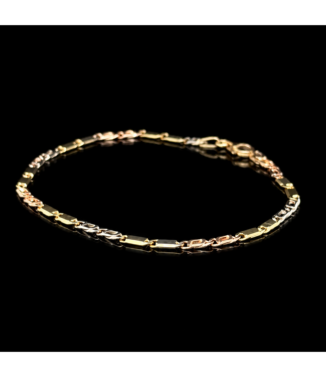 Tricolor-Goldarmband, 14 Karat, 19,5 cm