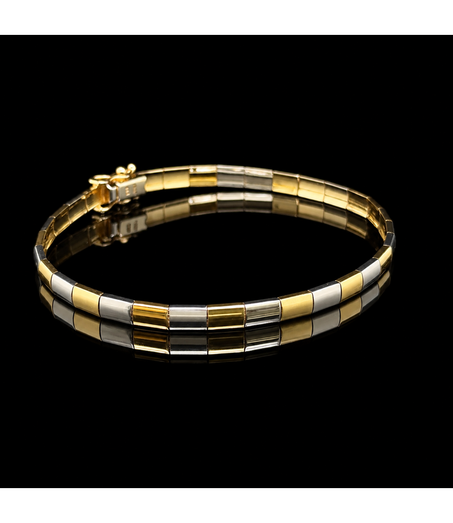 Gelbgoldarmband mit Weissgold, 14 Karat, 19,5 cm