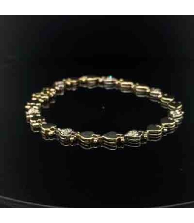 Gelbgoldarmband mit Herzgliedern und Diamant, 14 Karat, 19 cm