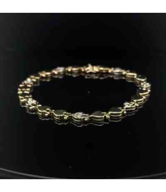 Gelbgoldarmband mit Herzgliedern und Diamant, 14 Karat, 19 cm