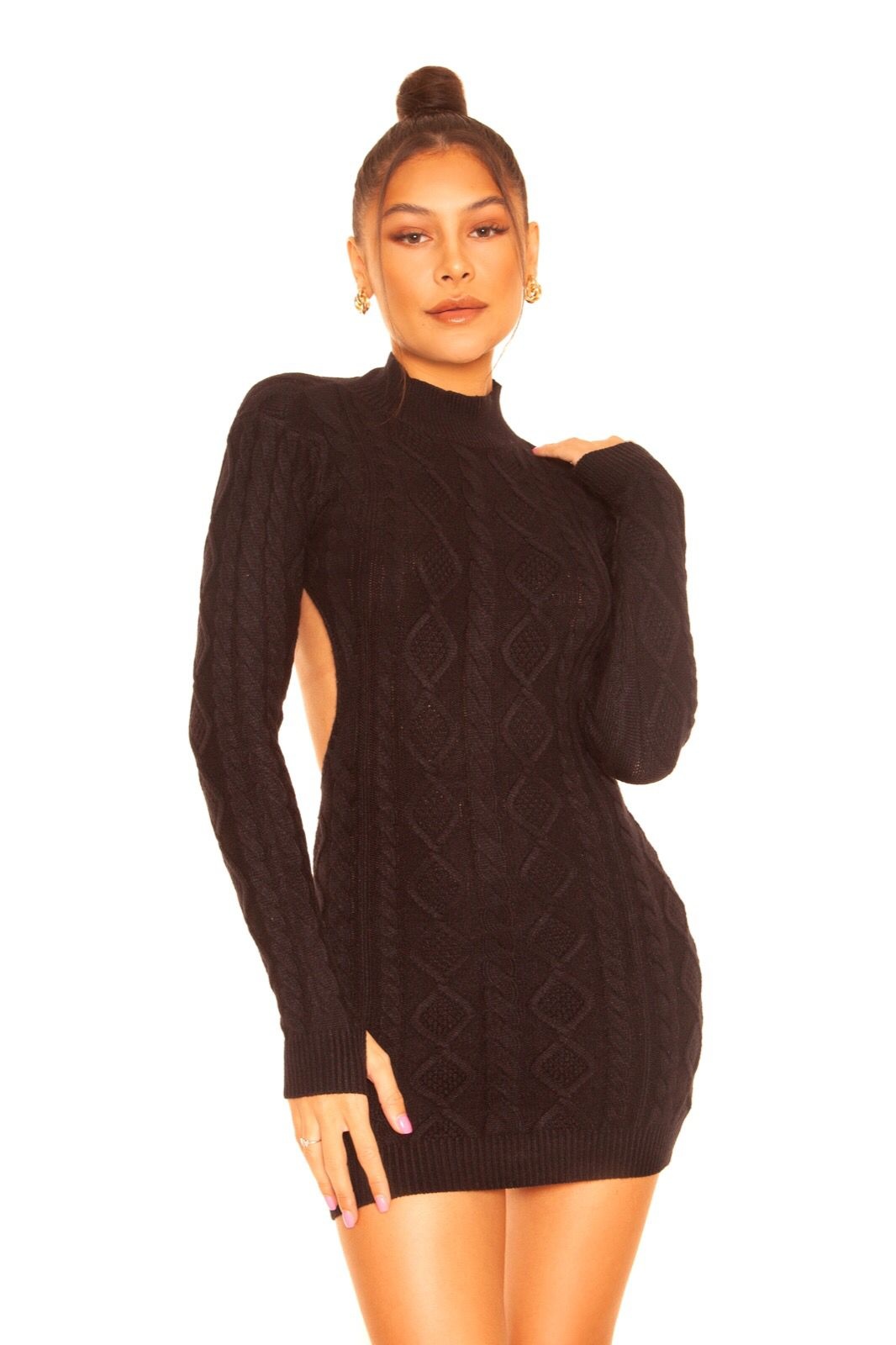 LA Sisters Knitted open back cable dress