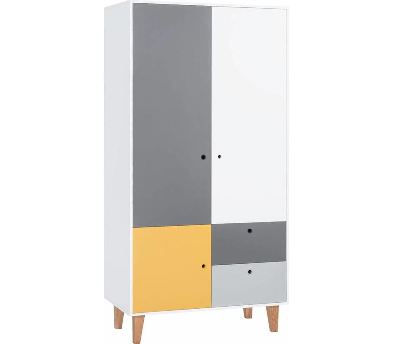 CONCEPT Kleerkast 2-deurs white/graphite/grey/saffron