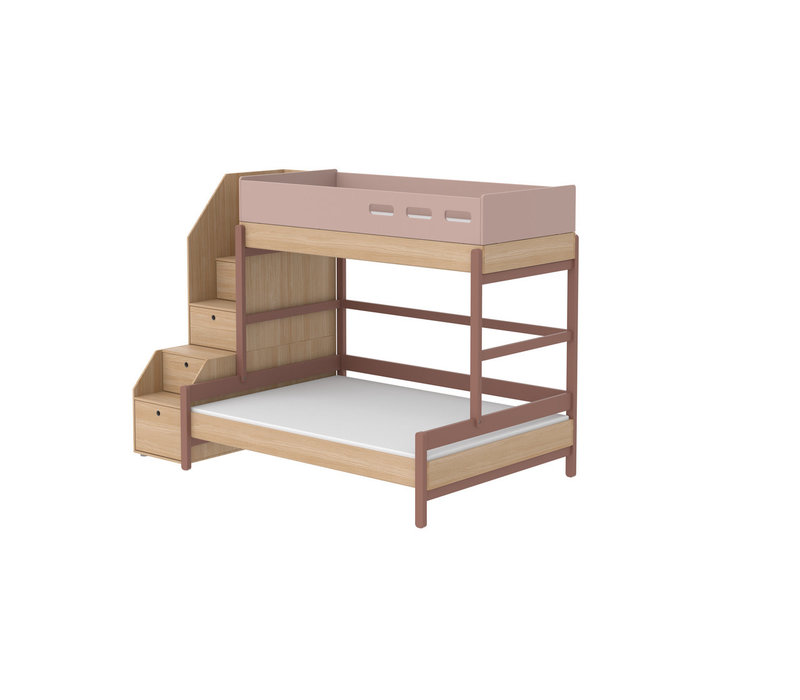 POPSICLE Family bed with staircase oak/cherry