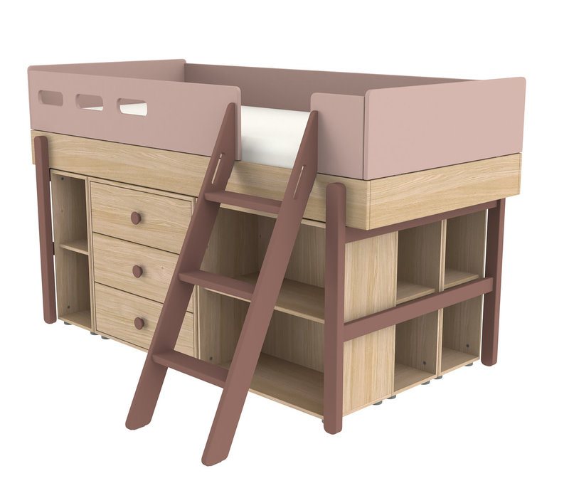 POPSICLE Mid-high bed slanting ladder oak/cherry