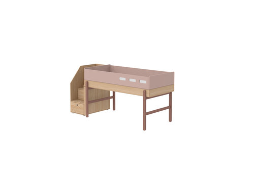 Flexa POPSICLE Mid-high bed with staircase oak/cherry