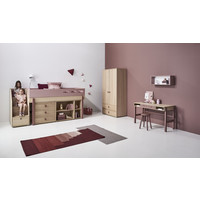 POPSICLE Mid-high bed with staircase oak/cherry