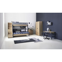 POPSICLE Familiebed met trappenkast oak/blueberry