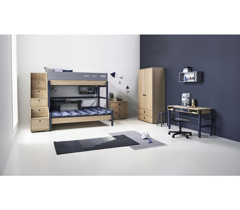 POPSICLE Familiebed met trappenkast oak/blueberry