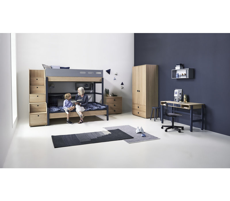 POPSICLE Family bed with staircase oak/blueberry
