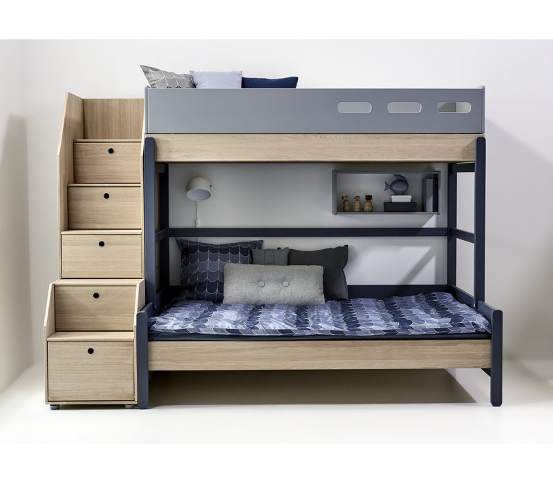 POPSICLE Family bed with staircase oak/blueberry