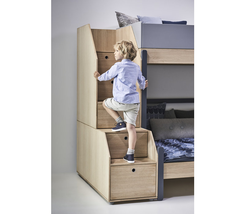 POPSICLE Familiebed met trappenkast oak/blueberry