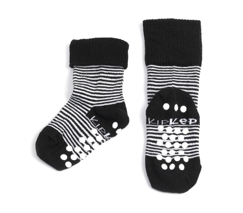 Anti-slip Stay-on-socks Zwart-wit gestreept