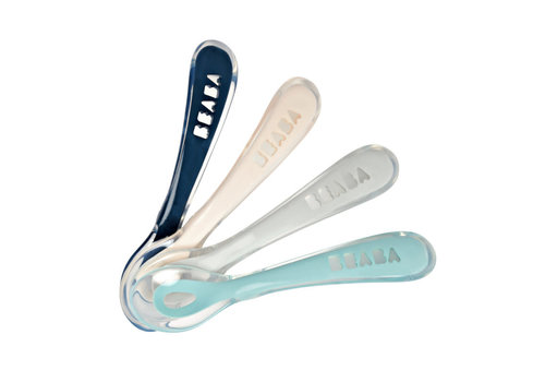 Béaba Set of 4 2nd age silicone spoon blue
