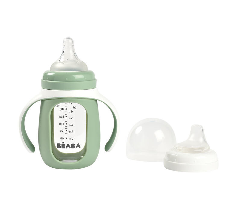 2-in-1 glazen meegroeifles 210ml + siliconen hoes groen