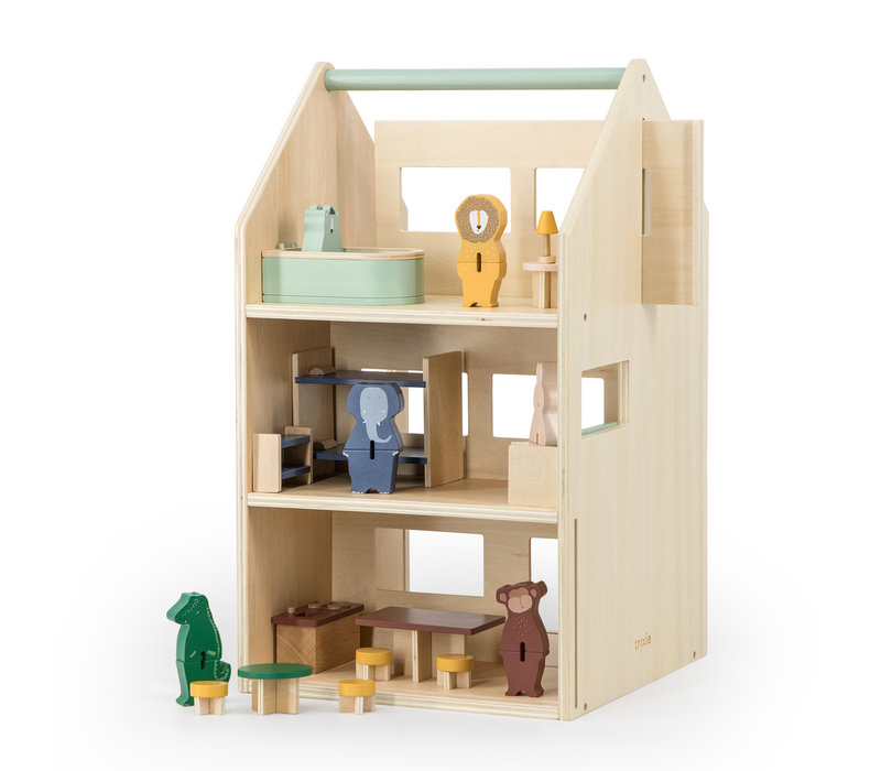 Wooden play house with accessories