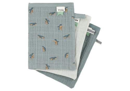 Trixie Muslin washcloths 3-pack mix - Peppy Penguins