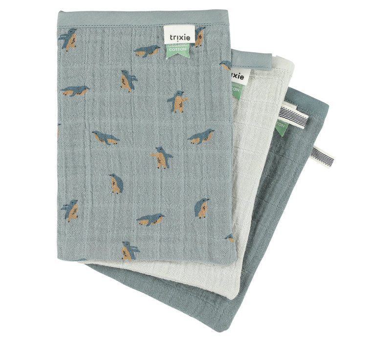 Muslin washcloths 3-pack mix - Peppy Penguins