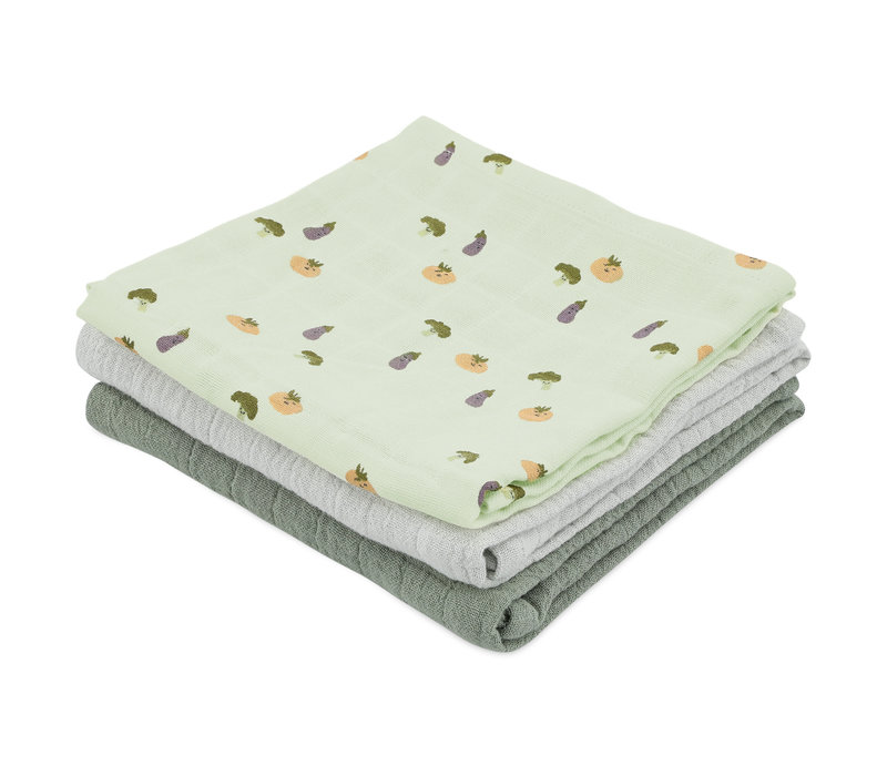 Muslin cloths 3-pack mix 55x55cm - Friendly Vegetables