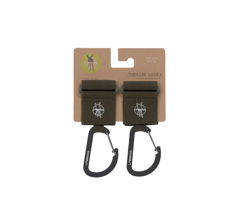 Stroller hooks with carabiner 2-pack olive
