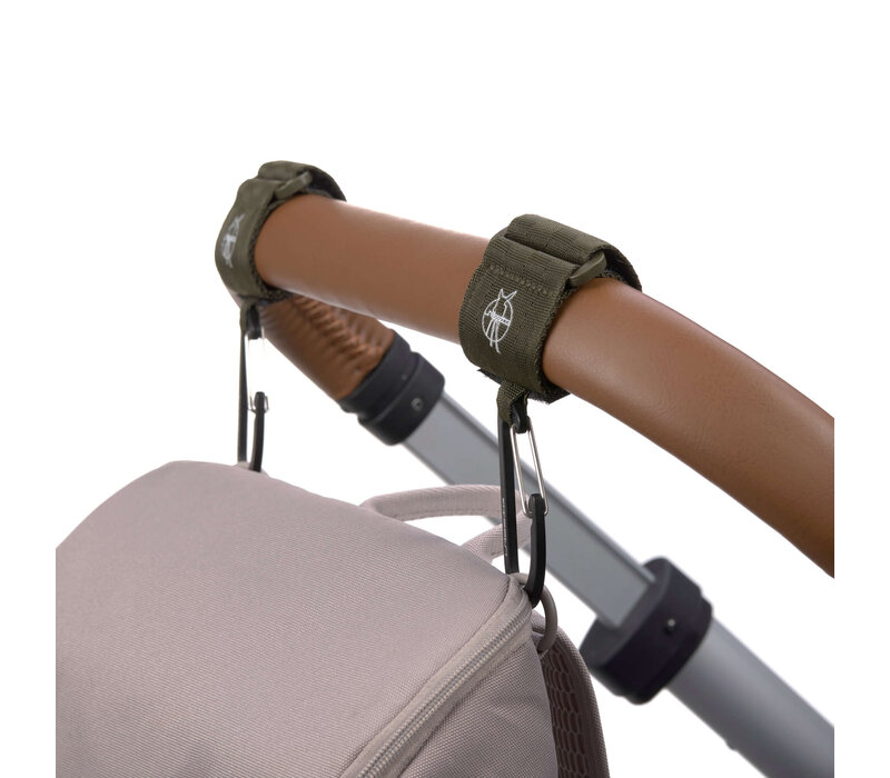 Stroller hooks with carabiner 2-pack olive