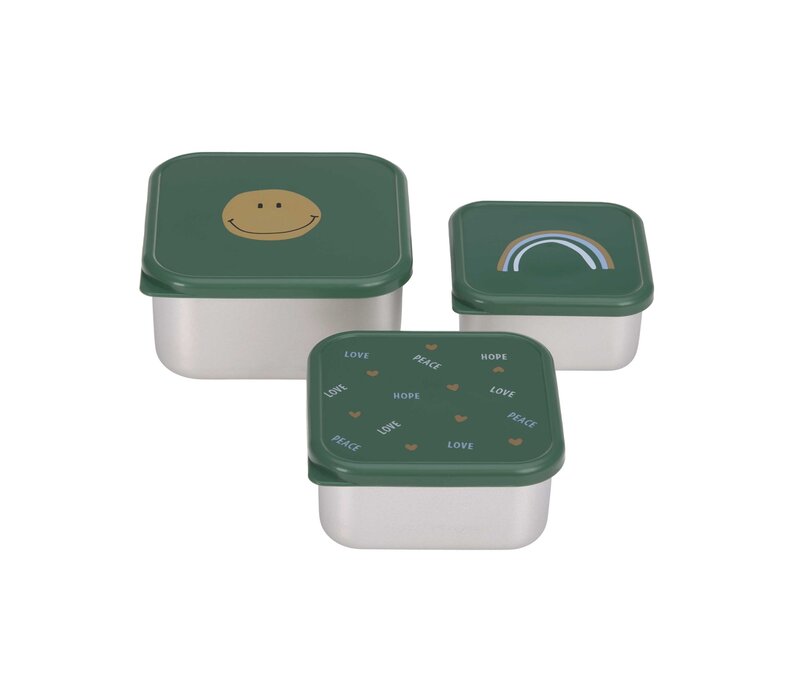 Snackbox Stainless Steel 3 pcs Happy Rascals Smile green